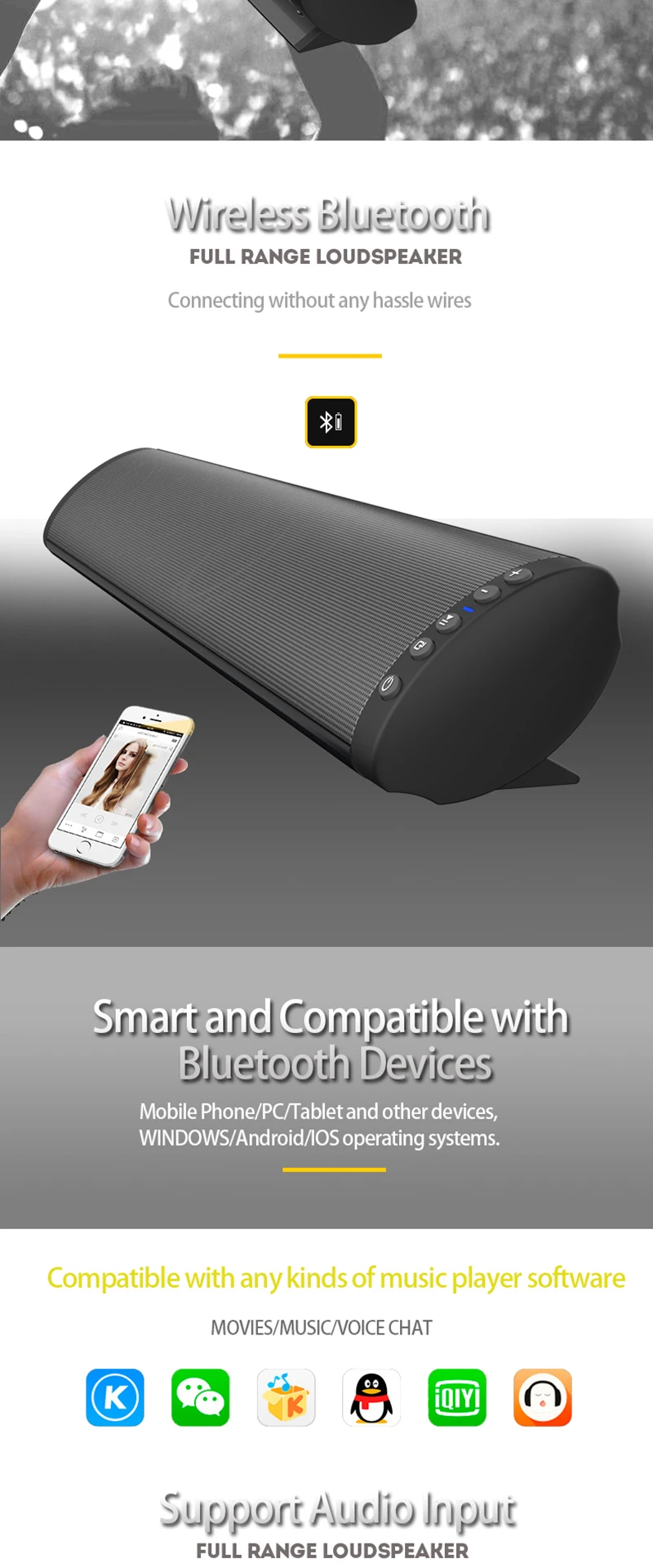 Bluetooth динамик s 20 Вт беспроводная звуковая панель Hi-Fi Домашний кинотеатр стерео Саундбар с сабвуфером поддержка TF FM USB динамик