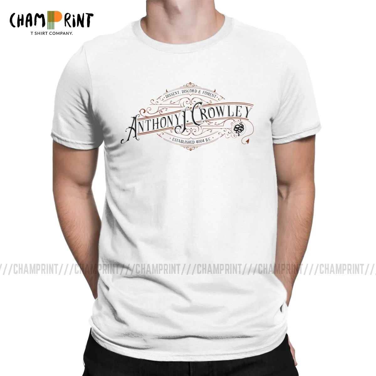 Anthony J. Crowley T Shirts for Men Pure Cotton Fun T-Shirts O Neck Good Omens Ineffable Tee Shirt Short Sleeve Clothing Classic |