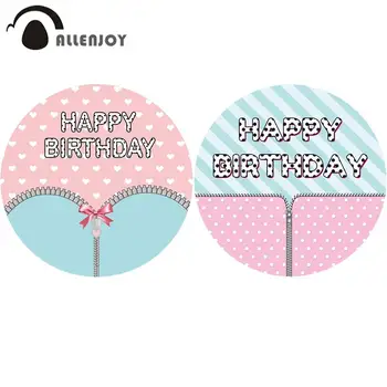 

Allenjoy Doll Girl Happy Birthday Round Photographic Backdrops Stripe Dot For Photo Studio Background Baby Shower Wallpapers