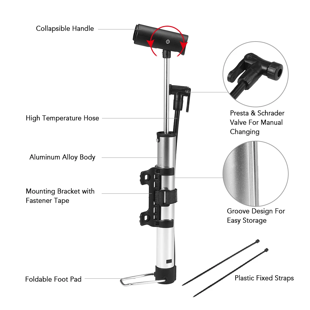 Мини-насос для велосипеда, мощный легкий велосипедный насос с складной ручкой для ног Presta и Schrader