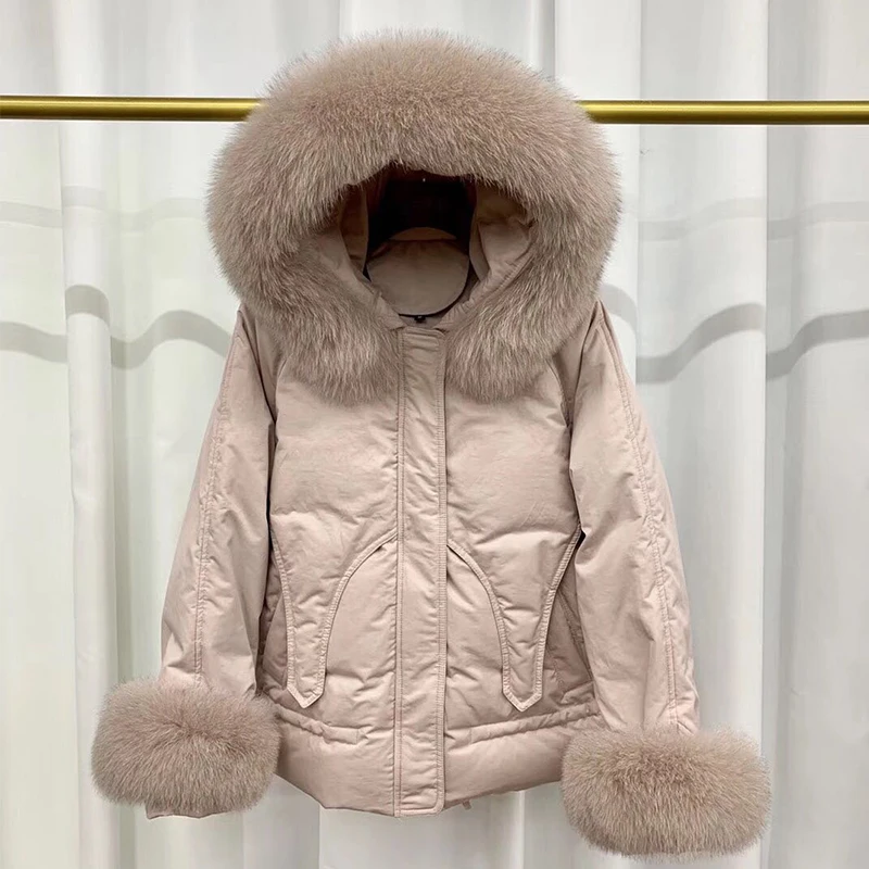 Koop Fitaylor Grote Natuurlijke Fox Bontkraag Duck Down Parka Winter Jas Vrouwen Korte Hooded Down Jas Vrouwelijke Losse Sneeuw Uitloper