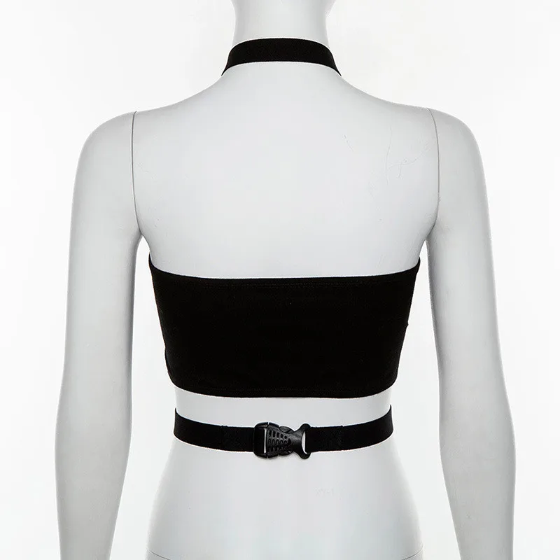 Black Buckler Camis Cross уличная открытая спина летний топ женский тонкий сексуальный Холтер без Рукавов укороченный облегающий Топ