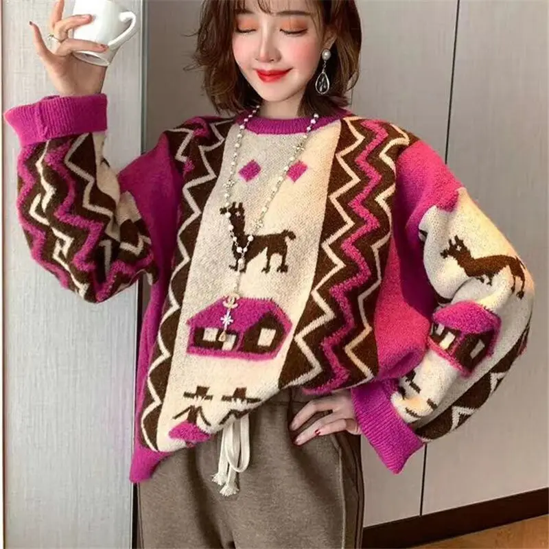 

Sweater women's loose outer pullover lazy wind 2020 new autumn and winter children's Korean simple women's base sweater
