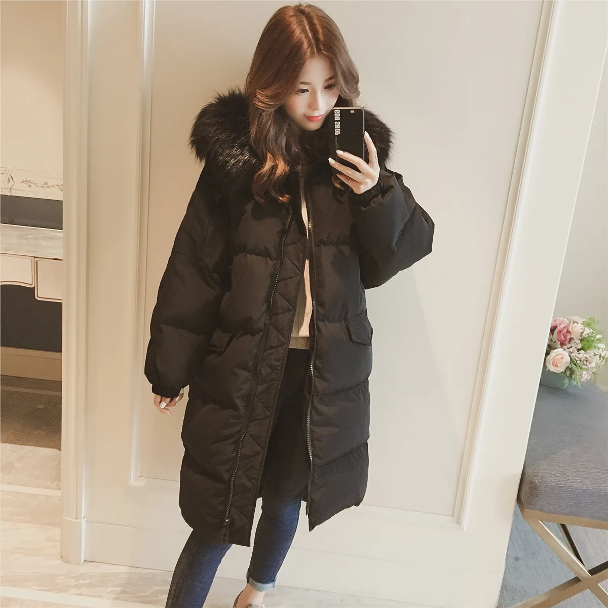 

Down Jacket Cotton-padded Clothes Thick Coat Women's Loose And Plus-sized down Coat Cotton-padded Jacket Korean-style Large Fur