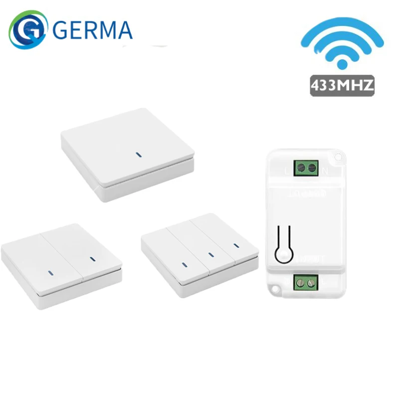 Compra GERMA 1/2/3 botón 433Mhz inteligente empuje interruptor inalámbrico luz Control remoto RF 110V 220V receptor RF pared Panel para luz de techo 6n95Bk7pYNn