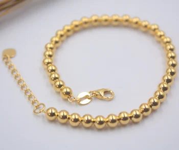 

Real 18K Yellow Gold Bracelet Woman's Smooth Ball Beads 4mm Link 7.5''L Chain