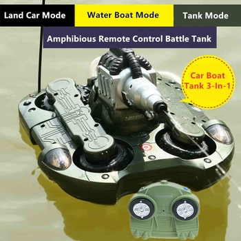 Car Boat Tank 3-In-1 Amphibious RC Battle Tank Dual Mode Switch Shooting Water Integrated Bottom Waterproof Electric Kids RC Toy 1