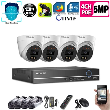 

HCVAHDN 5MP NVR Kit 4CH POE Camera System Two-way Audio Color Night Vision IP Camera Outdoor Security