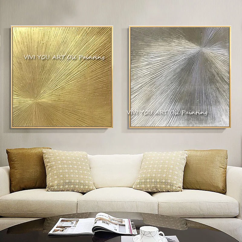 

Картина на холсте золотистая/серебристая, ручная работа