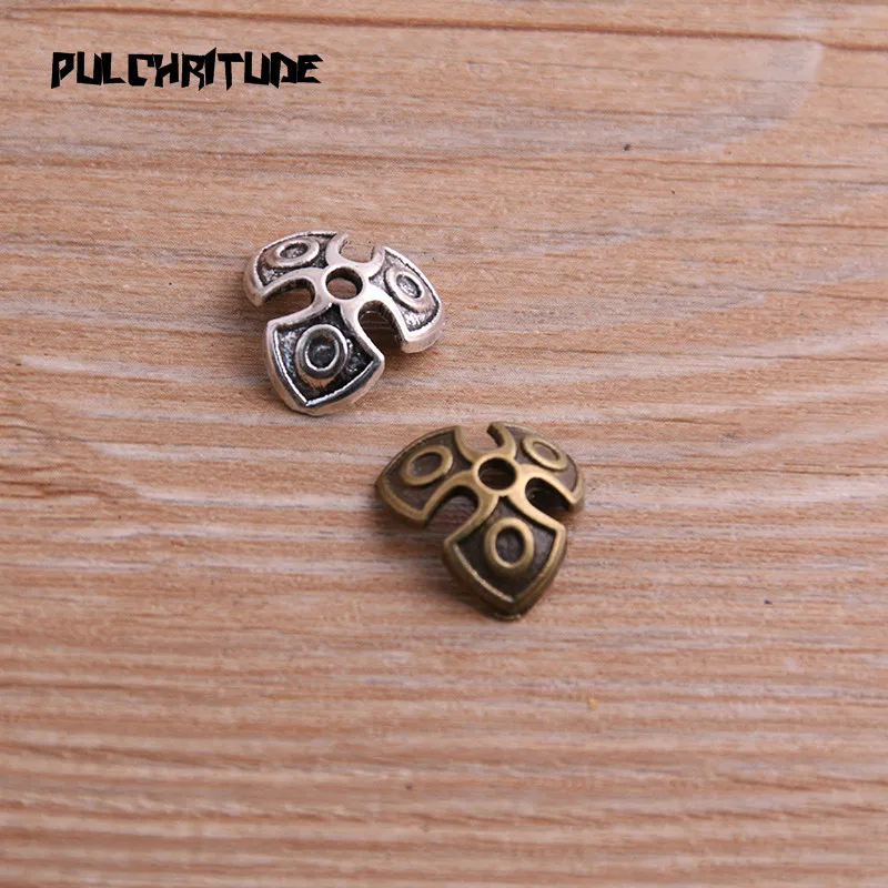 

PULCHRITUDE 30pcs 5*14*15mm Two Color Retro Bead Caps Charm Hollow Triangle Pendants Jewelry Accessories DIY Receptacle Charms
