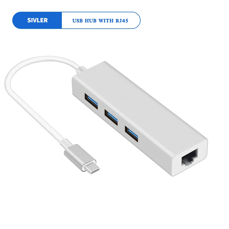 Silver Asunflower type C-USB 3,0 usb-хаб с гигабитным портом RJ45 для Windows 7 8 type C совместим с портом Thunderbolt 3 для Mac OS - Цвет: Silver