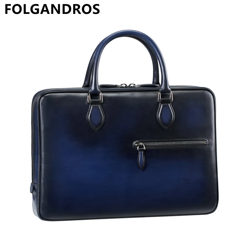 

Men's Business Briefcase Luxury Dutch Cowhide Shoulder Bag Italian Designer Genuine Leather 15‘’ Laptop Document File Bag