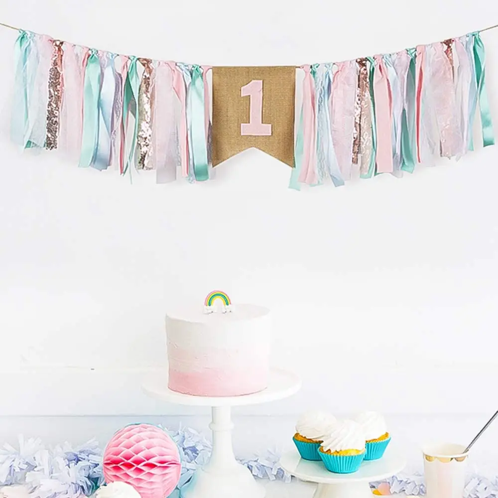 Happy Birthday Decoration Birthday Girl High Chair One Banner First 1 year Gender Reveal Party Baby Shower party decorations birthday banner
