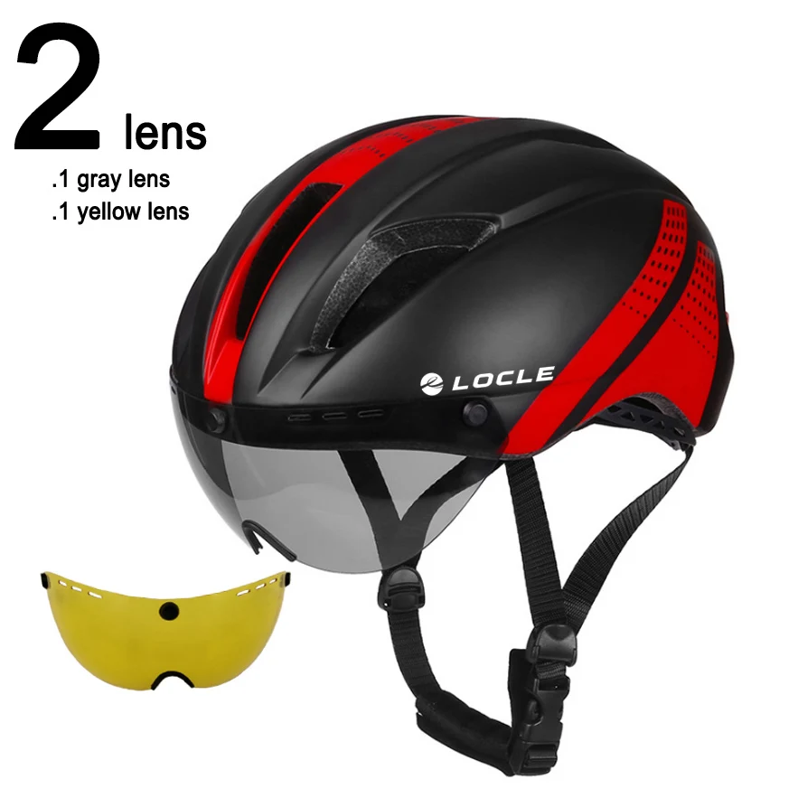 Black Red 2 Lenses LOCLE от 1 до 3 линзы Магнитные очки велосипедный шлем дорожный горный MTB в форме велосипедный шлем для езды скорость время-пробный велосипедный шлем - Цвет: Black Red 2 Lenses