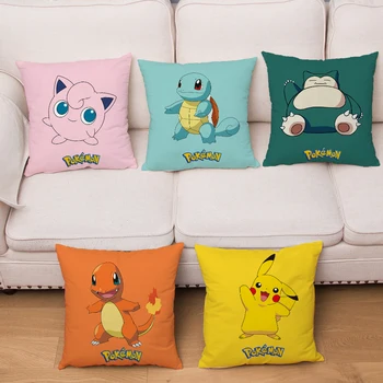 

Classic Game Colorful Cartoon Pokemon Pikachu Pillowcase 45*45cm Cushion Cover Soft Short Plush Decor Pillow Case Car Sofa Home