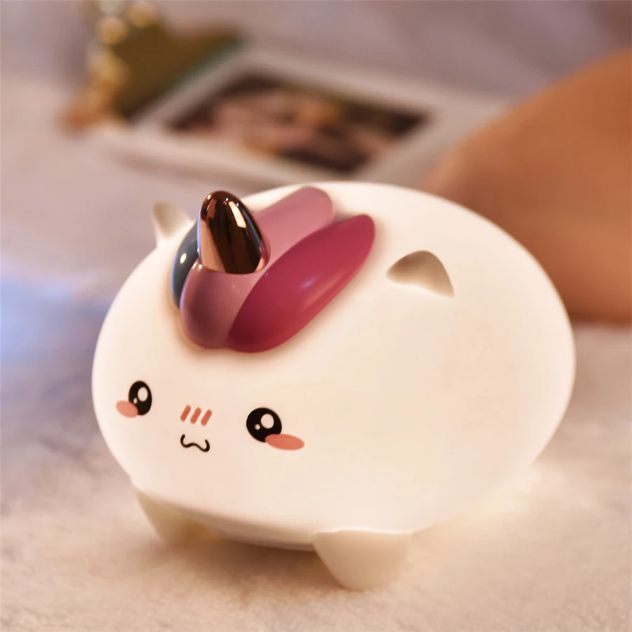 Светодиодный ночник милый Единорог кошка USB зарядка силиконовый мягкий мультяшный светильник спальня детский ночник детский подарок на день рождения игрушка