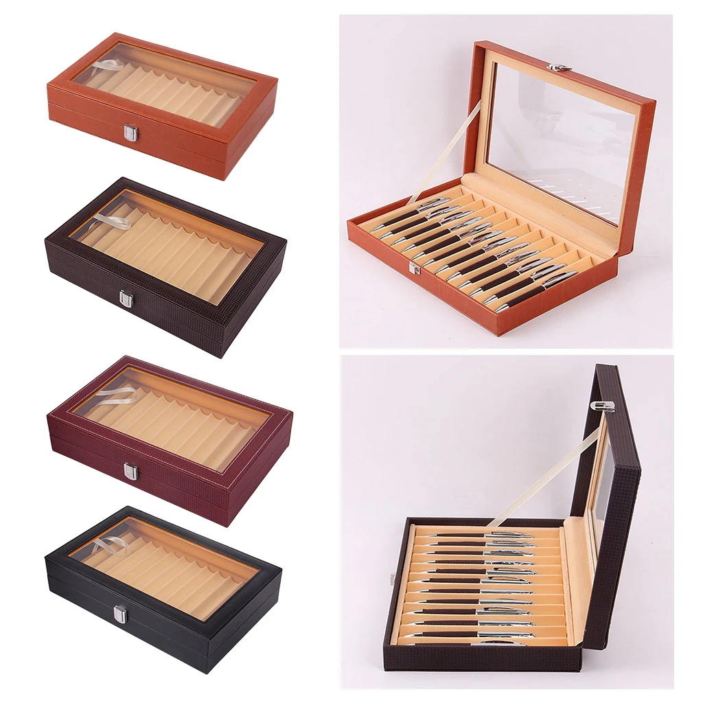 12 Slots Leatherette Pen Display Case Storage and Fountain Pen