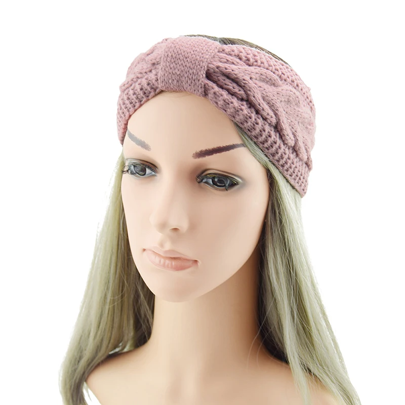 Elegant Warm Knitted Headband For Women Furry Fleece Lined Wide Headwrap Elastic Warmer Ear Crochet Bow Turban Hair Accessories large claw hair clips