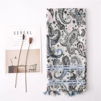 

шарф женский 2020 winter boho blue hijab scarf WOMEN spring Spain style long ethnic STRIPES print scarf cape Muslim Hijab Sjaal