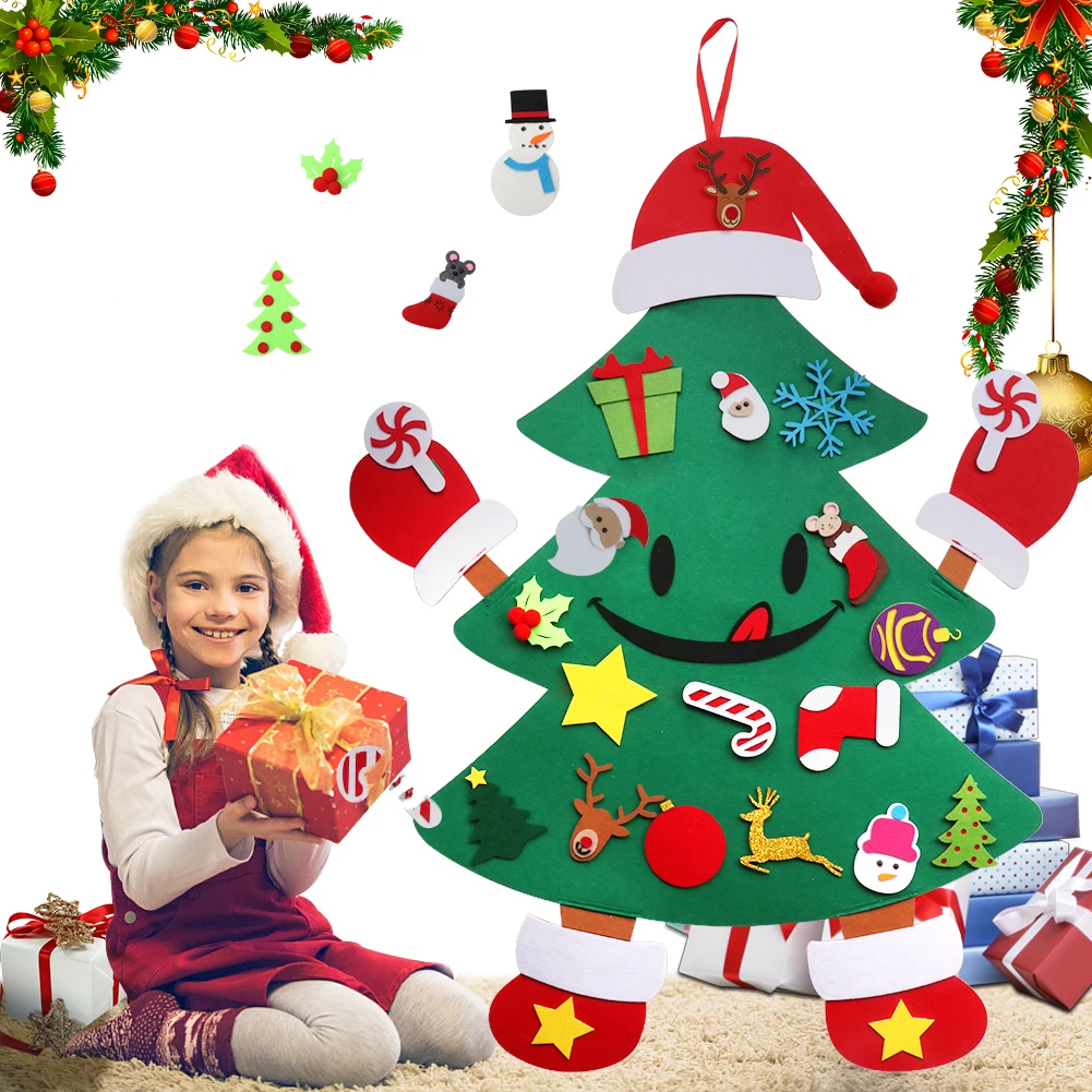 

Smile Face DIY Felt Christmas Tree with Ornaments Artificial Tree Kids Toys Christmas Party Decoration gift for New Year 2020