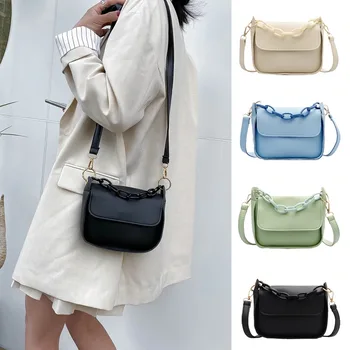 

Solid Color Small PU Leather Crossbody Bags For Women 2020 Summer Acrylic Chain Designer Lady Travel Shoulder Messenger Handbags