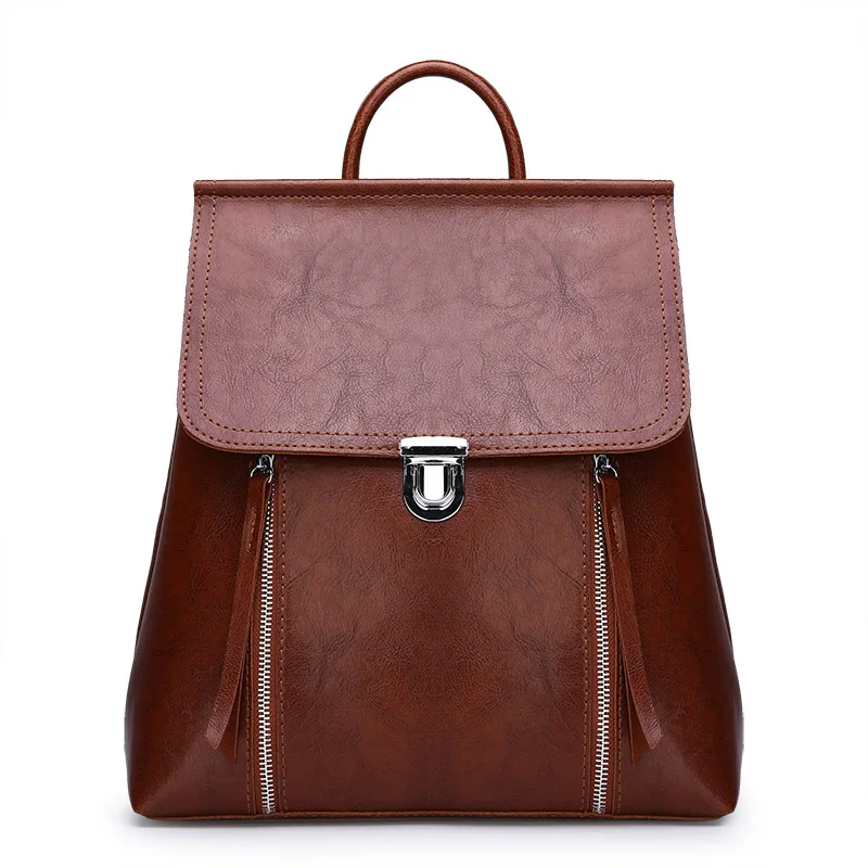 

New Style Women's Backpack Simple Package Cover Type Mortise Lock WOMEN'S Bag Retro Double Zip Backpack