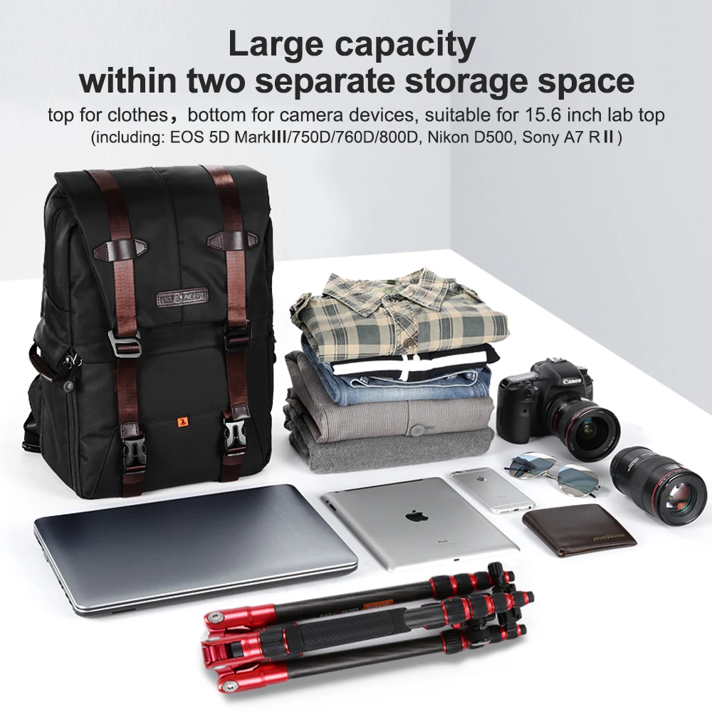 Câmera de Grande Bolsa de Viagem Multifuncional à Prova Água para Canon Bolsa da Câmera Conceito Capacidade Mochila Dwaterproof Nikon Sony Fotografia k & f - Image 6