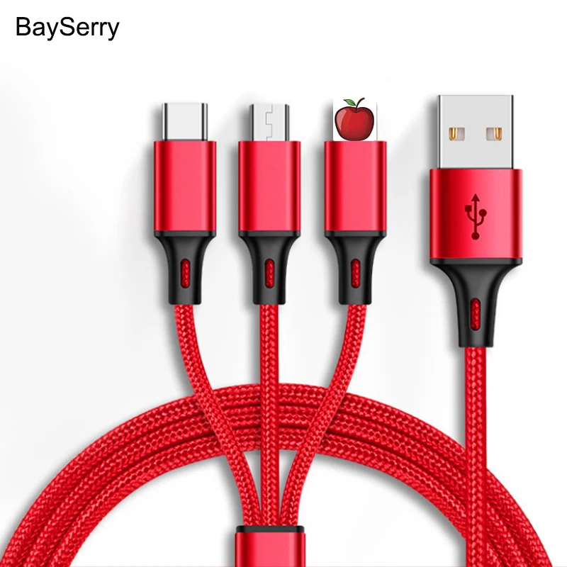 BaySerry Micro USB кабель type-C 8Pin 3 в 1 для iPhone 11 Pro Max XR Быстрая зарядка для samsung S9 Xiaomi huawei usb type C провод
