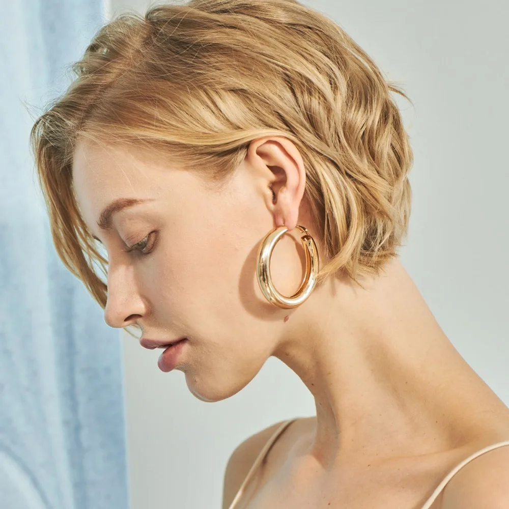 IngeSight. Z большие золотые круглые серьги-гвоздики минималистичные толстые круглые металлические серьги для женщин трендовые ювелирные изделия в стиле хип-хоп подарки