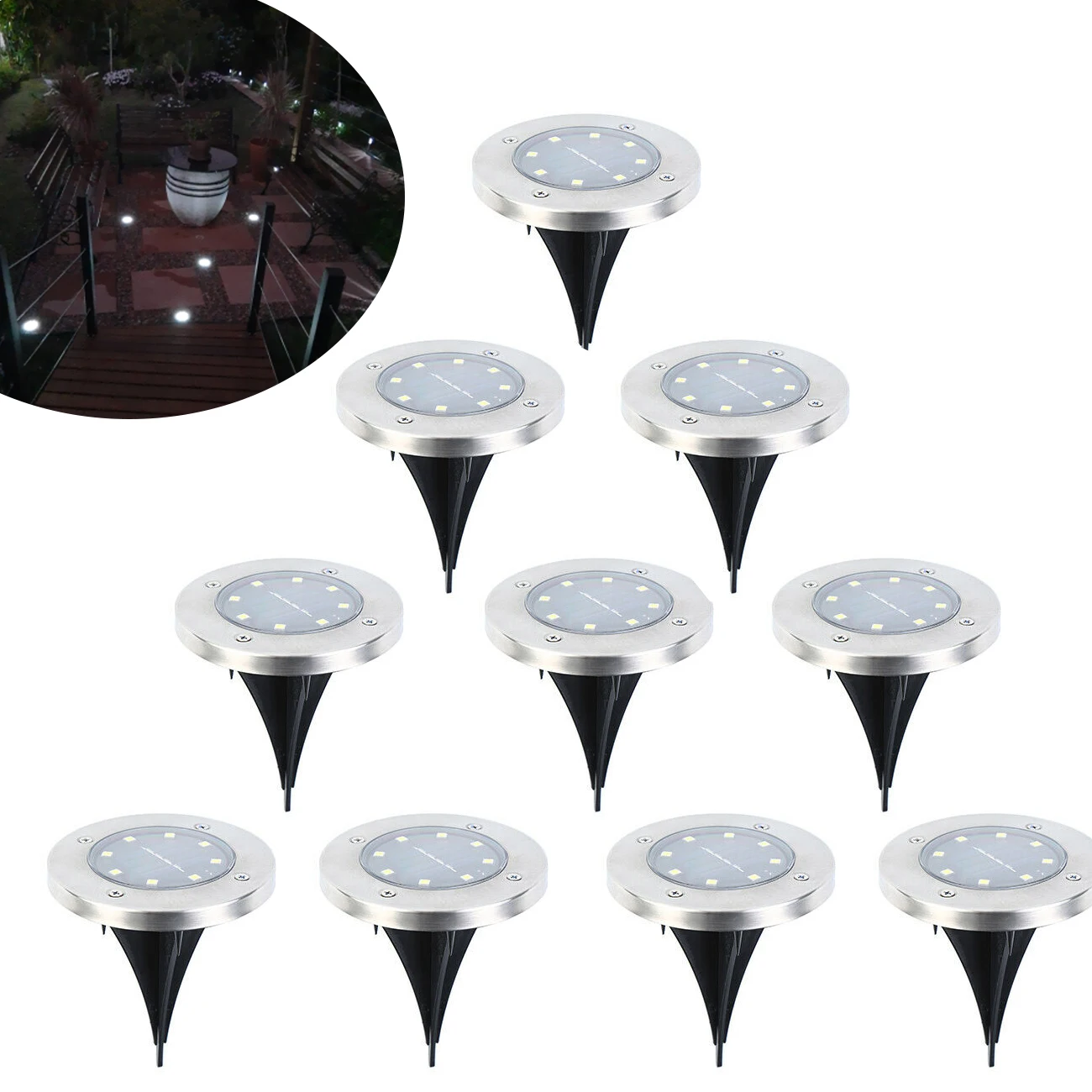 

Honhill 10Pcs Buried Solar Power Light Under Ground Lamp Outdoor 8 LED Path Floor Garden Lamp Led Night Light White