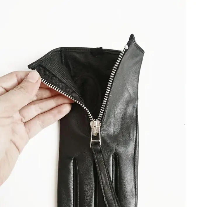 Women's autumn winter natural leather black warm glove lady's genuine leather zipper driving glove R2240