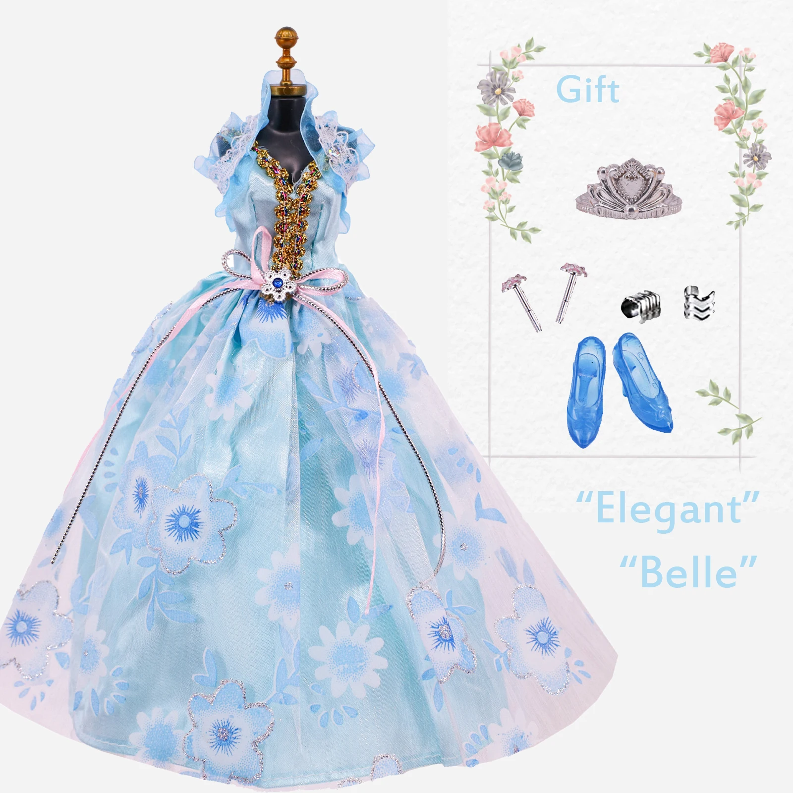Doll Clothes 5Pcs Handmade Dress Barbies Gowns + Jewelry + Shoes Suitable for 30cm Doll Accessories Diy Gift
