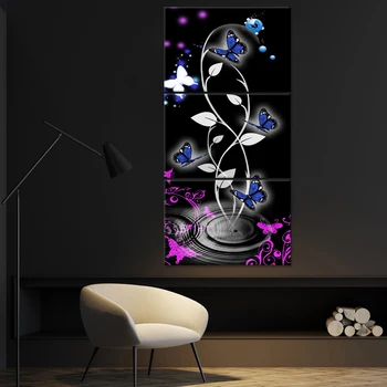 

Frameless painting blue purple butterfly home decoration living room kitchen aisle art poster canvas print picture