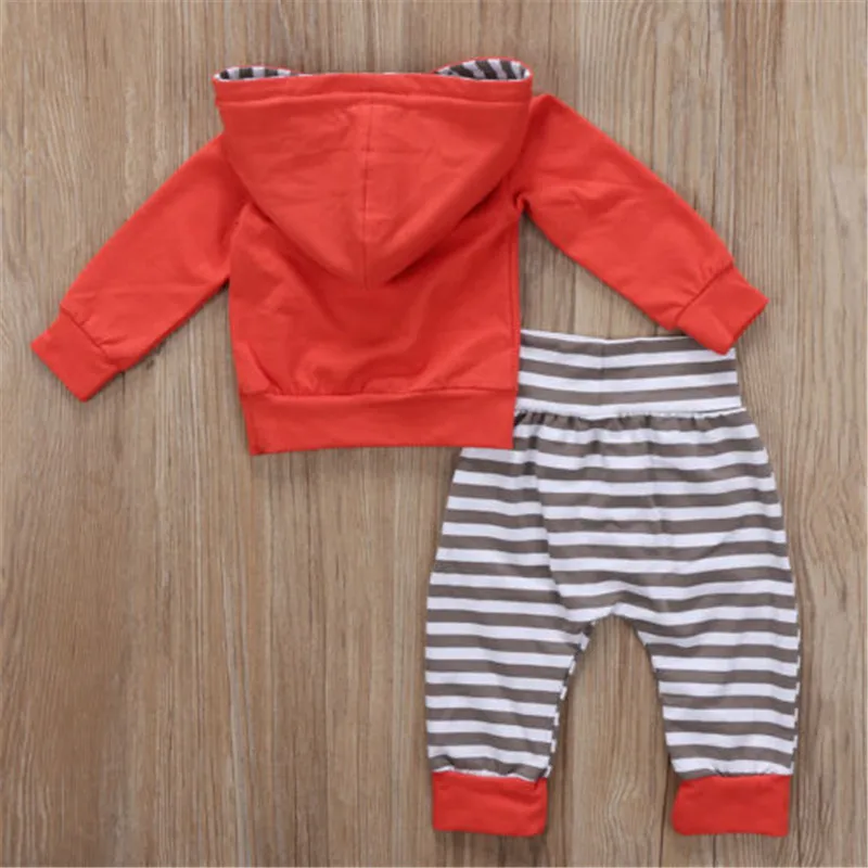 2pcs Autumn Winter Newborn Kids Baby Boys Clothes Set Tops Hoodie T-shirt+Striped Long Pants Cotton Outfit Clothes Set Sunsuits