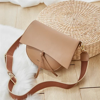 

Burminsa Wide Strap Soft Saddle Women Genuine Leather Bags Half Round Design Ladies Crossbody Bags Female Shoulder Bags 2020