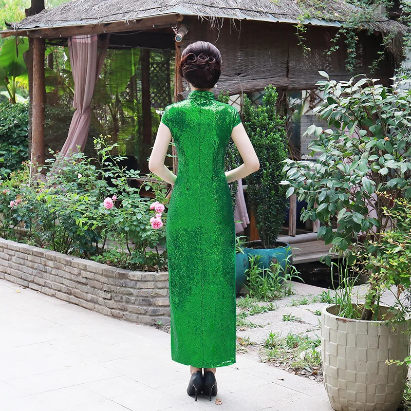 Китайский традиционный Чонсам лотоса блестки Cheongsam с коротким рукавом Cheongsam стройные Qipao показать Cheongsam Vestido плюс Размеры 5XL