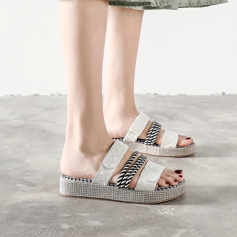

CINESSD PU Slides Women Shoes Platform Sandals Woman 2020 Slippers Women Summer Slipper Female Heels Shoes Woman Slippers Flat