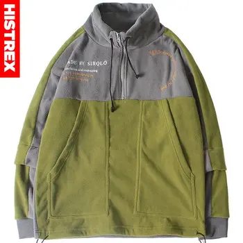 

Harajuku Hip Hop Jacket Men Patchwork Streetwear Jackets Coat Fleece Half Zip Track Jacket Windbreaker Color Block 2020 Autumn