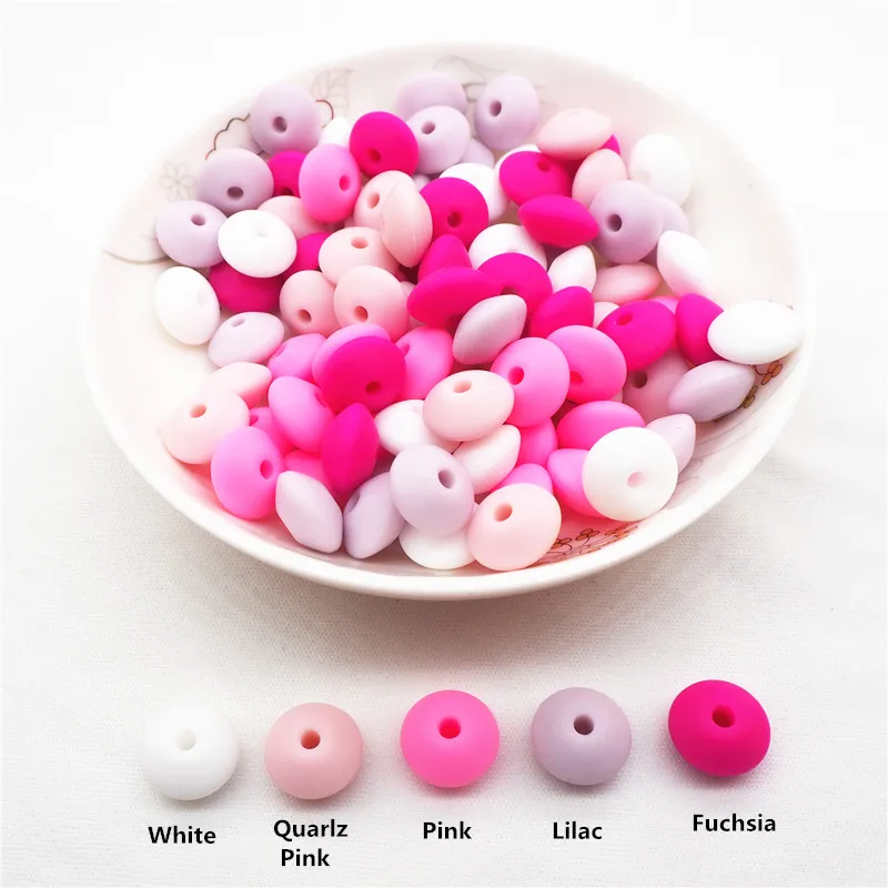 

Chenkai 50pcs Silicone Lentil Beads DIY Baby Abacus Teether Pendant Pacifier Jewelry Making bead Parts 12x7mm BPA Free