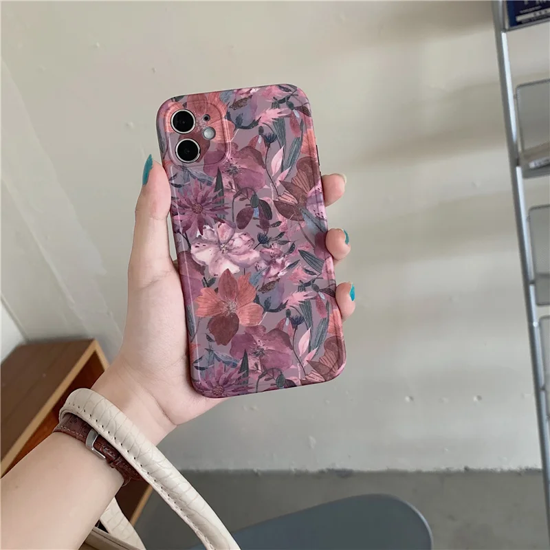 Винтажный чехол для телефона с рисунком цветов и листьев маслом iphone 12 Pro Max 13 11 7 8