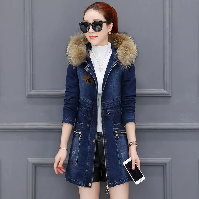 

Cotton-padded Clothes Women's Mid-length Korean-style 2018 New Style Jeans Coat Versatile Winter Thick Cotton Coat Cotton-padded