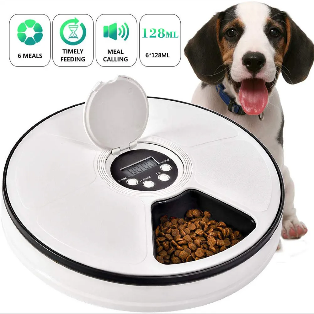 

Pet Feeder for Dogs/Cats with 6 Compartments Timed Feed Voice Reminder Dry Wet Food Dispenser LCD Smart Programmable Automatic