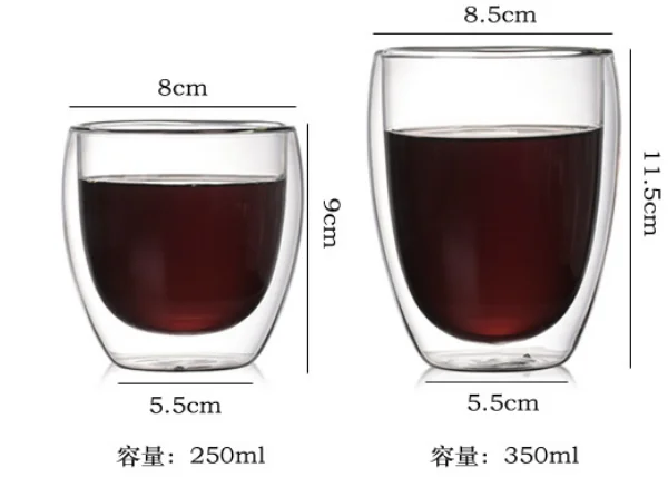 Двойная боросиликатная стеклянная чашка, изолированная кофейная чашка, молочный чай, сок, красное вино, стекло WJ10163