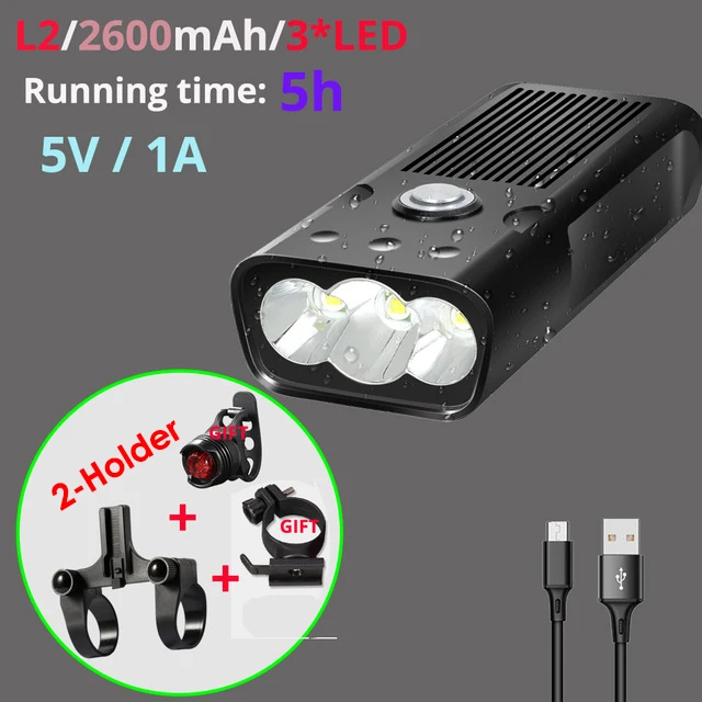 3 L2 2600 2 Holde 20000 Lums велосипедный светильник L2/T6 USB Перезаряжаемый 5200mAh велосипедный светильник водонепроницаемый светодиодный головной светильник внешний аккумулятор Аксессуары для велосипеда - Цвет: 3 L2 2600 2 Holde