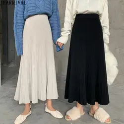 2019 Женская Зимняя юбка с высокой талией корейская модная однотонная Повседневная тонкая трикотажная длинная юбка женская теплая