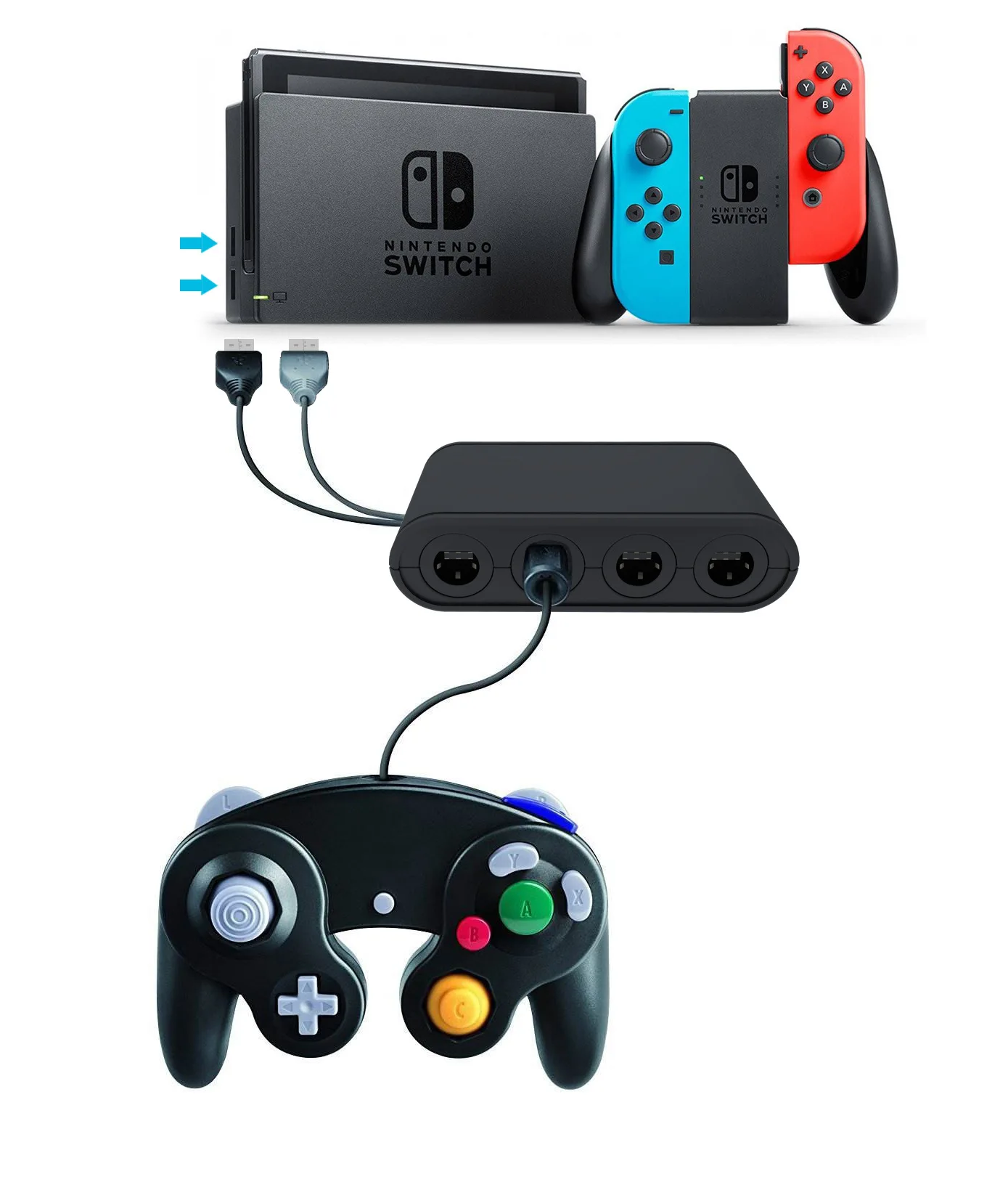 

Dobe NGC Turn Switch Game Handle Adapter NGC to Wii/WiiU/PC Three-in-One Switching Box