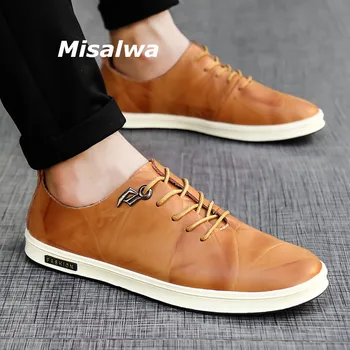 

Misalwa Male Flats Daily Men PU Leather Casual Shoes Yellow Black Simple Summer Spring Moccasins British Loafers Leisure 2020