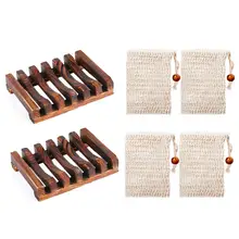 6 шт. Портативный Бамбуковый деревянный мыльница душ Чехол держатель Контейнер Коробка для хранения с мыло Отшелушивающий мешок натуральное мыло заставка