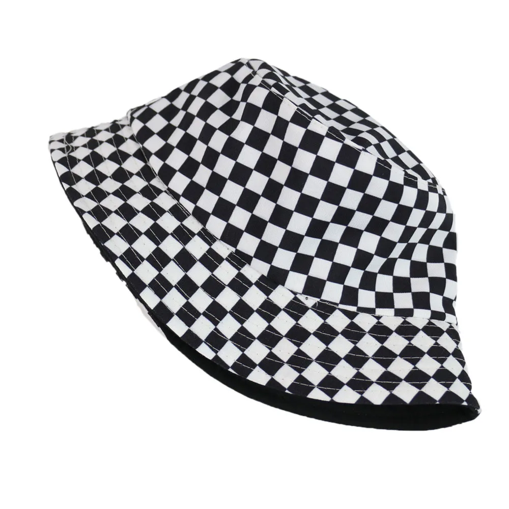 Plaid Black White Panama Bucket Hats Reversible Cotton Adult Woman Mens Fishing Hats For Men Women Hip Hop Bob Unisex Caps 2020