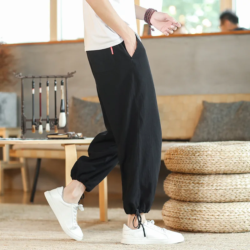 

Linen and Cotton Sweatpants Harem Pants Drawstring Sweatpants Ice Silk Linen Multicolor Cropped Loose Casual Pants